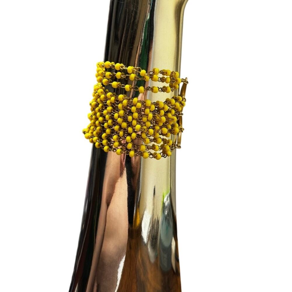 Vintage Stamped DAVID AUBREY Gold tone Yellow Glass Beads 8" 15 Strands Bracelet